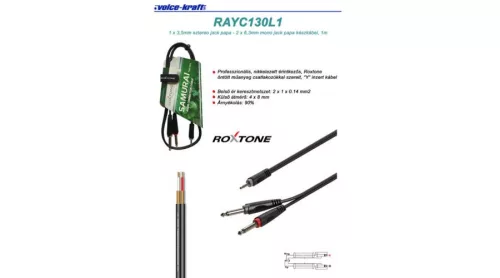 RAYC130L1 3,5 Sztereó Jack - 2x6,3 Monó Jack kábel, 1m