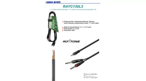 RAYC130L3 3,5 Sztereó Jack - 2x6,3 Monó Jack kábel, 3m