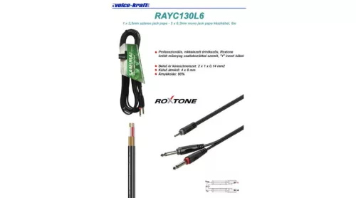 RAYC130L6 3,5 Sztereó Jack - 2x6,3 Monó Jack kábel, 6m