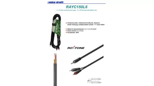 RAYC150L6 3,5 Sztereó Jack - 2xRCA kábel, 6m
