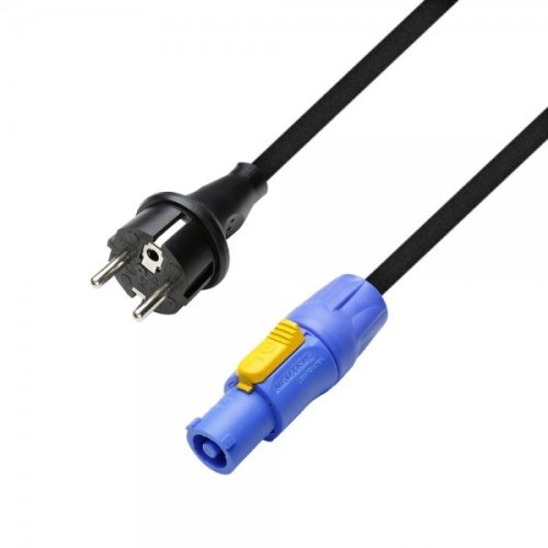Adam Hall tápkábel – 1,5 m hosszú 3x1,5 mm-es hálózati kábel, Neutrik NAC3 Powercon + földelt dugó, 250 V/16 A + fekete PVC kábel