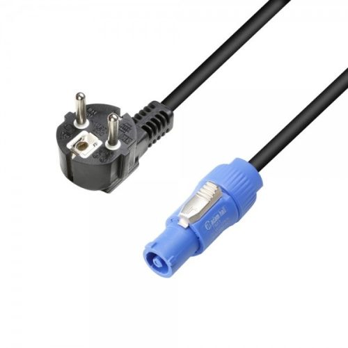 Adam Hall tápkábel – 1,5 m hosszú 3x1,5 mm-es hálózati kábel, PowerTwist + földelt dugó, 250 V/16 A + fekete PVC kábel