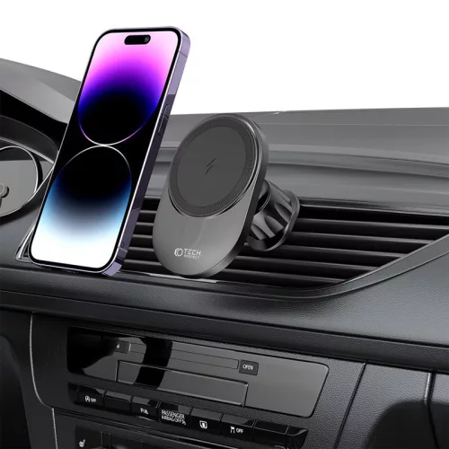Tech-Protect MM15W-V1 Qi vezeték nélküli autós tartó/gyorstöltő szellőzőrácsba/műszerfalra - fekete