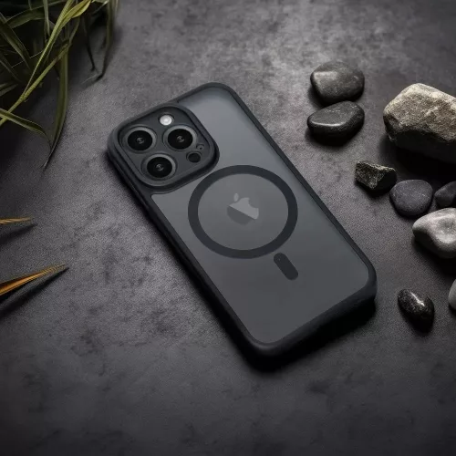 Haffner Matte Mag Cover szilikon tok - Apple iPhone 15 Pro - fekete/átlátszó