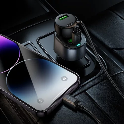 HOCO Z56 35W PD QC3.0 USB-C+ USB-A autós töltő adapter+ autós aljzattal - fekete