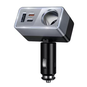   HOCO Z65A 165W/24V PD QC3.0 2xUSB-C+USB-A autós töltő adapter+ autós aljzattal - fekete/ezüst