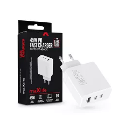   Maxlife MXTC-07-45ACC PD+QC 45W hálózati gyorstöltő adapter 2xType-C + USB - fehér