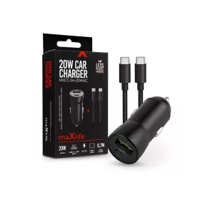   Maxlife MXCC-04 20W PD+QC autós gyorstöltő adapter USB/Type-C Type-C/Type-C kábel - fekete