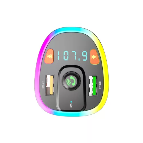 Maxlife MXFT-04 Bluetooth FM-transmitter/autós töltő 15W - 2xUSB - fekete, RGB