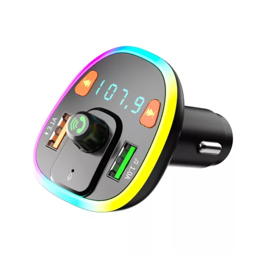 Maxlife MXFT-04 Bluetooth FM-transmitter/autós töltő 15W - 2xUSB - fekete, RGB