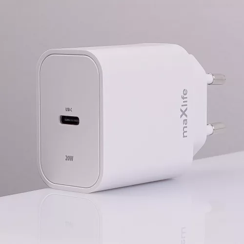 Maxlife MXTC-06 PD+QC 20W hálózati gyorstöltő adapter Type-C + Type-C/Lightning kábel - fehér