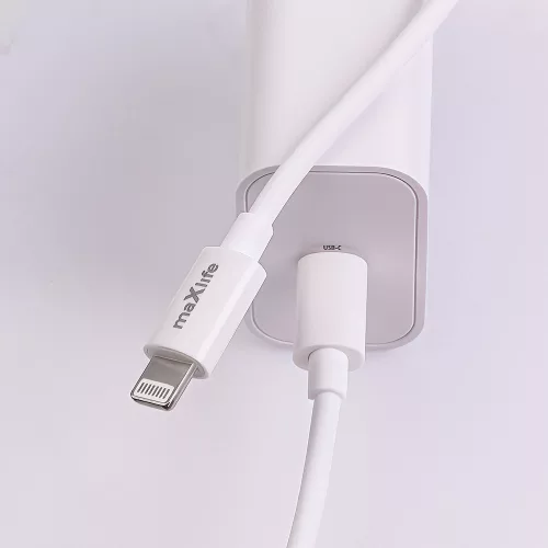Maxlife MXTC-06 PD+QC 20W hálózati gyorstöltő adapter Type-C + Type-C/Lightning kábel - fehér