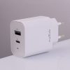 Maxlife MXTC-06 PD+QC 20W hálózati gyorstöltő adapter USB + Type-C +            Type-C/Lightning kábel - fehér