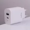 Maxlife MXTC-06 PD+QC 20W hálózati gyorstöltő adapter USB + Type-C + Type-C/Lightning kábel - fehér