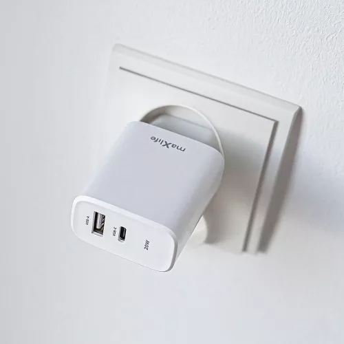 Maxlife MXTC-06 PD+QC 20W hálózati gyorstöltő adapter Type-C + USB - fehér