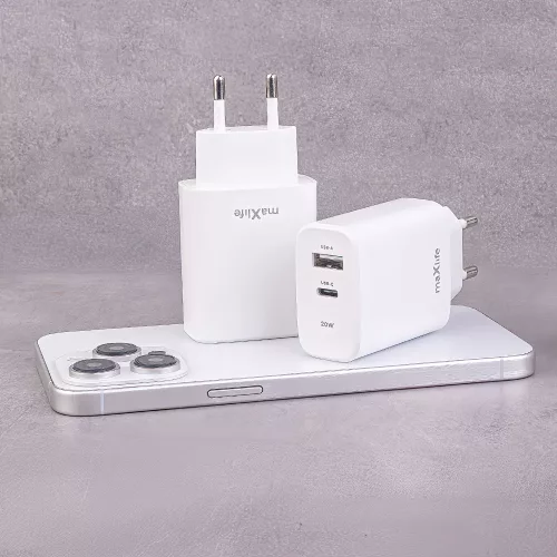 Maxlife MXTC-06 PD+QC 20W hálózati gyorstöltő adapter Type-C + USB - fehér