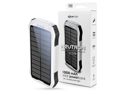 Boompods hordozható külső akkumulátor / power bank - 10.000 mAh - Boompods      Neutron Solar - 2xUSB + Type-C - fehér