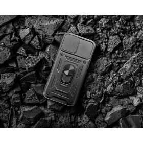   Haffner Slide Armor kameravédős ütésálló tok gyűrűvel - Samsung A025 Galaxy A02s/A03s - fekete