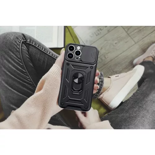 Haffner Slide Armor kameravédős ütésálló tok gyűrűvel - Samsung A025 Galaxy A02s/A03s - fekete