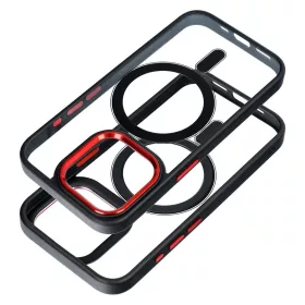   Haffner Edge Mag Cover szilikon tok - Apple iPhone 15 Pro Max - fekete/piros/átlátszó