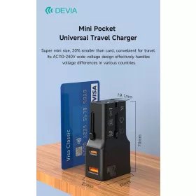   Devia Global 20W PD+QC hálózati gyorstöltő utazó adapter(CN/JP/US/EU/UK/AU) - fekete