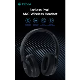   Devia EarBass Pro1 ANC Bluetooth sztereó fejhallgató beépített mikrofonnal - fekete