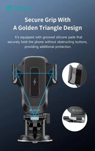Devia Smart Series 15W vezeték nélküli autós töltő/tartó műszerfalra/szélvédőre - fekete