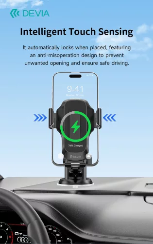 Devia Smart Series 15W vezeték nélküli autós töltő/tartó műszerfalra/szélvédőre - fekete