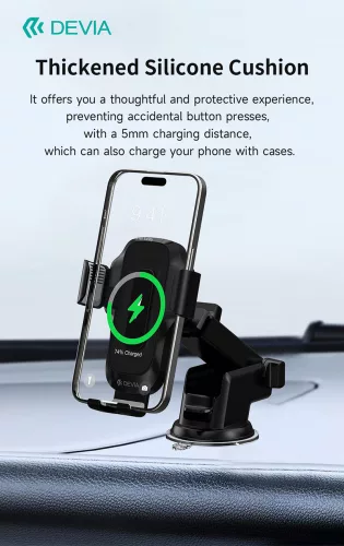 Devia Smart Series 15W vezeték nélküli autós töltő/tartó műszerfalra/szélvédőre - fekete