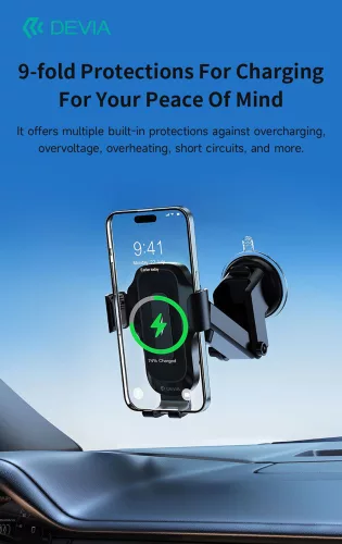 Devia Smart Series 15W vezeték nélküli autós töltő/tartó műszerfalra/szélvédőre - fekete