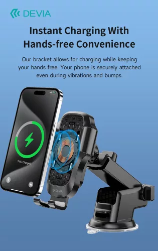 Devia Smart Series 15W vezeték nélküli autós töltő/tartó műszerfalra/szélvédőre - fekete