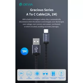   Devia Gracious Series 10W USB/Type-C adat-és töltőkábel 1m - fekete