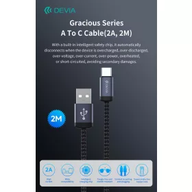   Devia Gracious Series v2 10W USB/Type-C adat-és töltőkábel 2m - fekete