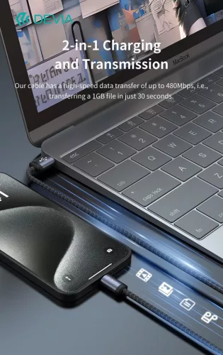Devia Gracious Series v2 10W USB/Type-C adat-és töltőkábel 2m - fekete