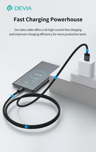 Devia Gracious Series v2 10W USB/Type-C adat-és töltőkábel 2m - fekete