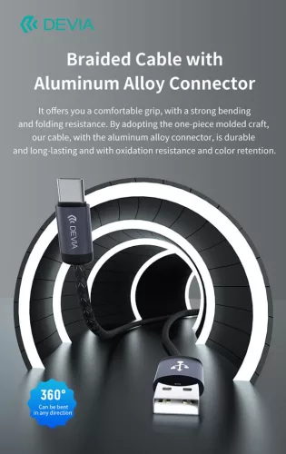 Devia Gracious Series v2 10W USB/Type-C adat-és töltőkábel 2m - fekete