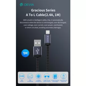   Devia Gracious Series v2 12W USB/Lightning adat-és töltőkábel 1m - fekete