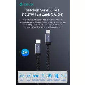   Devia Gracious Series 27W PD Type-C/Lightning adat- és töltőkábel 2m - fekete