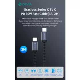   Devia Gracious Series 60W PD Type-C/Type-C adat- és töltőkábel 2m - fekete
