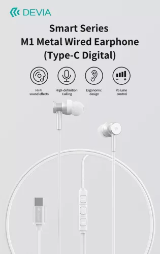Devia Smart Series M1 Metal In-Ear sztereó fülhallgató - Type-C - ezüst