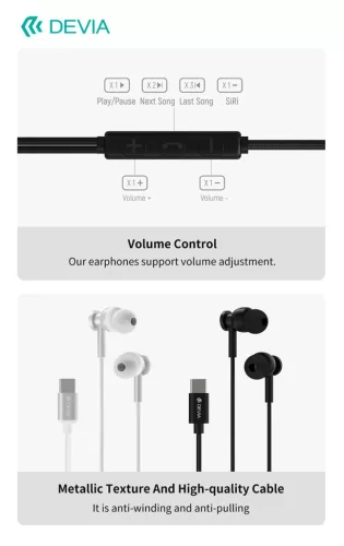 Devia Smart Series M1 Metal In-Ear sztereó fülhallgató - Type-C - ezüst