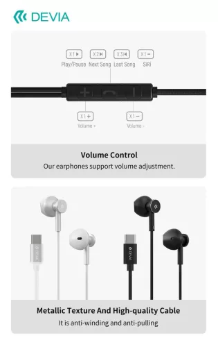 Devia Smart Series M2 Metal In-Ear sztereó fülhallgató - Type-C - ezüst