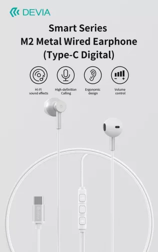 Devia Smart Series M2 Metal In-Ear sztereó fülhallgató - Type-C - ezüst
