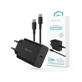   Devia Rocket Series 45W PD+QC hálózati gyorstöltő adapter + Type-C/Type-C kábel - fekete
