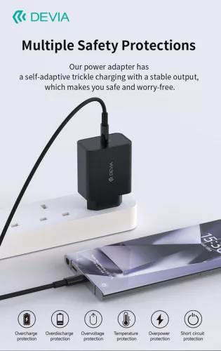 Devia Rocket Series 45W PD+QC hálózati gyorstöltő adapter + Type-C/Type-C kábel - fekete