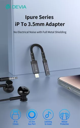Devia iPure Series Lightning/AUX 3,5 mm audió adapter - fekete