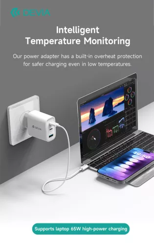Devia Extreme Speed Series 65W GaN PD hálózati gyorstöltő adapter USB+2xType-C - fehér