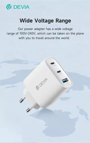 Devia Extreme Speed Series 65W GaN PD hálózati gyorstöltő adapter USB+2xType-C - fehér