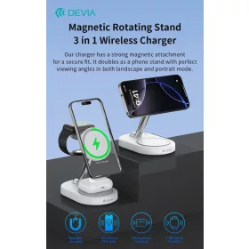   Devia Extreme Speed Series 15W Qi 3 In 1 vezeték nélküli töltő Smartphone/iWatch/Airpods - fehér