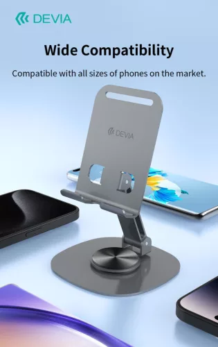 Devia Kintone Series összecsukható asztali 360° fokban elfordítható fém telefon tartó - szürke